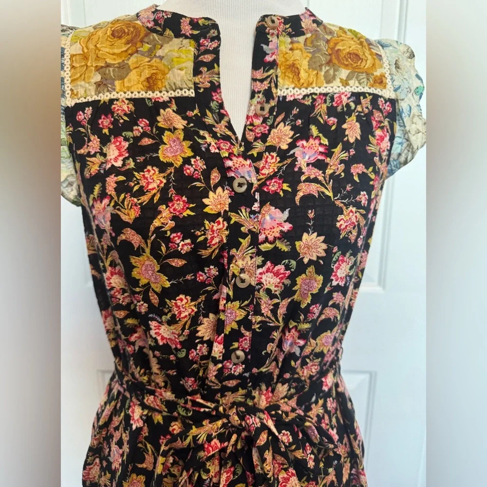 Anthropologie Patchwork Floral Prairie Midi Dress XS Romantic Boho Cottagecore - Picture 5 of 12